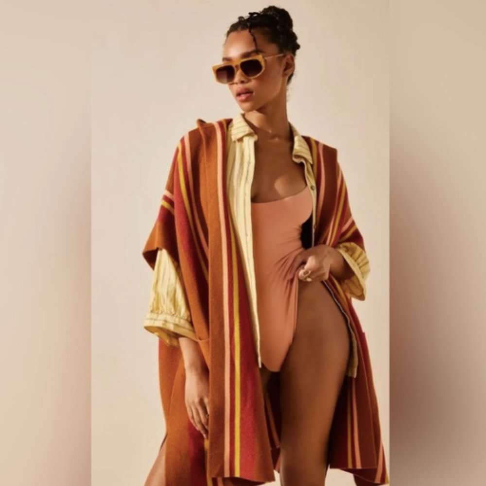 Free People All I Need Stripe Hooded Poncho One Size NEW